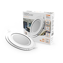 Светильник Gauss, круглый с декоративным стеклом, 160х30мм, d118, 12Вт 3000K, 900lm