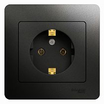 Glossa Антрацит Розетка с заземлением, 16А (в сборе с рамкой) Systeme Electric (Schneider Electric)