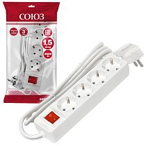 Удлинитель быт. Союз 3500 Вт (с/з выкл.) 4гн. ПВС 1,5м