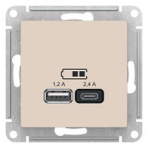 AtlasDesign Бежевый USB Розетка A+С, 5В/2,4А, 2х5В/1,2А Systeme Electric (Schneider Electric)