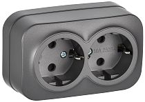 GLORY Розетка 2-местная для открытой установки с заземлением без защитных шторок 16А РС22-3-ХСм сталь матовый IEK