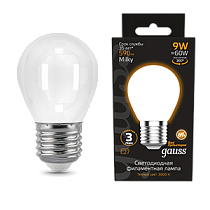 Лампа светодиодная Gauss Filament Шар 9Вт 590lm 3000К Е27 milky