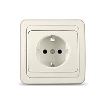 Розетка одноместная серия "Валери" с/з, с/у, 16А, 220В, "слоновая кость" (ivory), (еврослот) UNIVERSAL