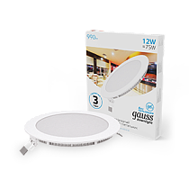 Светильник светодиодный Gauss встраиваемый ультратонкий круглый IP20 12Вт, 170х22мм d155мм, 6500K 990lm