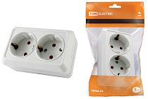 Розетка двойная 2П+З открытой установки с з/ш IP20 16А, белый "Ладога"  TDM