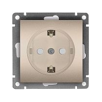Розетка одноместная UNIVERSAL серия "Афина" с заземлением, скрытой установки, с защитными шторками, 16А, 220В, шампань (еврослот)