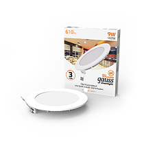 Встраиваемый светильник Gauss ультратонкий круглый IP20 9Вт, 145х22мм, d130мм, 3000K 610lm