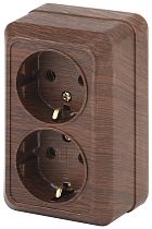 Розетка Intro Quadro 2-204-10 с заземлением двойная 2х2P+E Schuko 16А-250В IP20 ОУ венге