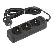 Удлинитель электрический ЭРА UX-3e-3m-B с заземлением 3 розетки 3м ПВС 3x0,75мм2 10А черный