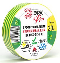 Изолента ЭРА PRO PRO150YG ПВХ профессиональная 19мм х 20м 150 мкм желто-зеленая Изолента ЭРА PRO PRO150YG ПВХ профессиональная 19мм х 20м 150 мкм желто-зеленая