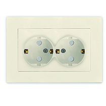 Розетка двухместная UNIVERSAL серия "Афина" с заземлением, скрытой установки, с защитными шторками 16А, 220В, слоновая кость (ivory) (еврослот)
