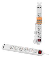 Удлинитель бытовой У06В-USB 6 гнезд, 2USB 2,4А, 1,5 м, вык., з/к, ПВС 3х0,75мм2 10А/250В белый TDM Удлинитель бытовой У06В-USB 6 гнезд, 2USB 2,4А, 1,5 м, вык., з/к, ПВС 3х0,75мм2 10А/250В белый TDM
