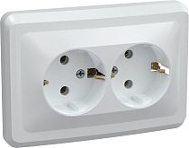 РС12-3-ВБ Розетка 2местная с заземлением без защитных шторок 16А ВЕГА (белый)  IEK