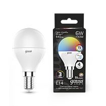 Лампа светодиодная Gauss Smart Шар G45 6Вт E14 RGBВт+dim Лампа светодиодная Gauss Smart Шар G45 6Вт E14 RGBВт+dim