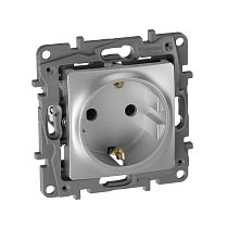 ETIKA Розетка 1-местная с заземлением без защитных шторок 16А алюминий