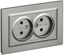 Розетка BRITE двухместная без заземления с защитными шторками 10А в сборе РСш12-2-БрС сталь  IEK