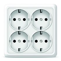Розетка четырехместная квадратная серия "Олимп" с/з, о/у, 16А, 220В, белая (еврослот) UNIVERSAL