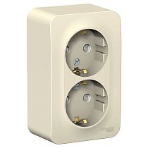 Blanca открытая установка с изолированной пластиной Молочный Розетка двойная с заземлением со шторками 16А Systeme Electric (Schneider Electric)