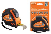 Рулетка 7,5 м х 25 мм, тройная фиксация, автостоп, обрезиненный корпус, магнит, "Алмаз"  TDM