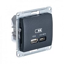 Glossa Антрацит Розетка USB  A + тип-C 45W высокоскор.заряд. QC, PD, механизм Systeme Electric (Schneider Electric)
