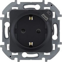 INSPIRIA Розетка 1-местная с заземлением с защитными шторками 16А с USB C 5В безвинтовое крепление антрацит