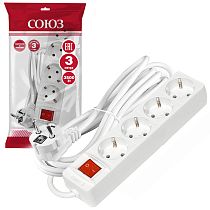 Удлинитель быт. Союз 3500 Вт (с/з выкл.) 4гн. ПВС 3м