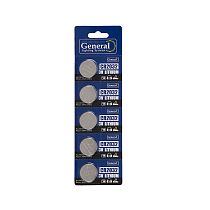 Батарейка General GBAT-CR2032 кнопочная литиевая 5шт в блист (800568) (5/100/2000)