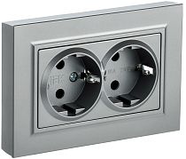BRITE Розетка 2-местная с заземлением без защитных шторок 16А в сборе РС12-3-БрА алюминий  IEK