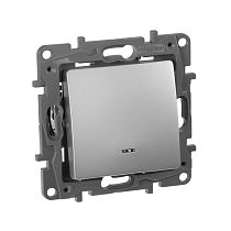 ETIKA Выключатель 1-клавишный с подсветкой/индикацией 10А безвинтовое крепление алюминий