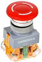 Кнопка управления D7-ZS "Грибок" d=22мм 1з+1р поворотная с фиксацией красная GENERICA IEK