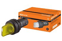 Переключатель на 3 положения с фиксацией SB7-CK3565-220V короткая ручка(LED) d22мм 1з+1р желтый  TDM