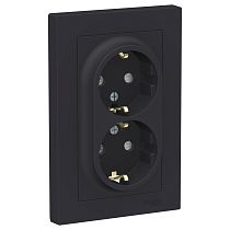 AtlasDesign Карбон Розетка с заземлением двойная со шторками 16А, (в сборе с рамкой) Systeme Electric (Schneider Electric)