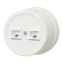 Розетка RJ45 информационная двойная,серия "ЛИЗЕТТА", пластик, цвет Слоновая кость Bironi