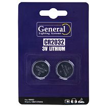 Батарейка General GBAT-CR2032 кнопочная литиевая  2шт в блист (800562) (2/40/640)