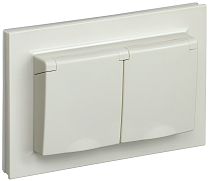 BRITE Розетка 2-местная с заземлением с защитными шторками и крышкой 16А в сборе IP44 РСбш12-3-44-БрКр бежевый  IEK