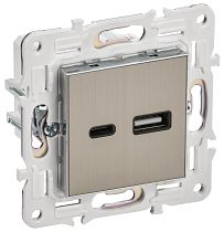 SKANDY Розетка USB A+C 3,1А SK-R14N металл никель IEK