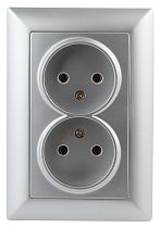 Розетка ЭРА Intro Solo 4-204-03 без заземления двойная 2х2P, 16А-250В, IP20, скрытой установки, алюминий