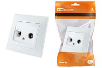 Розетка TV ("мама") + SAT (F-разъем) 0-2400МГц белая "Лама"  TDM