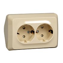 ЭТЮД открытая установка Кремовый Розетка двойная угловая с заземлением со шторками 16А 250B Systeme Electric (Schneider Electric)