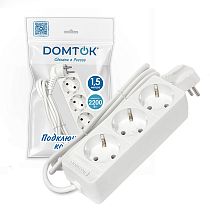 Удлинитель бытовой "DOMTOK" (ЛИДЕР) 3 гн. ПВС 3*0,75, 2,2кВт, з/к 1,5м