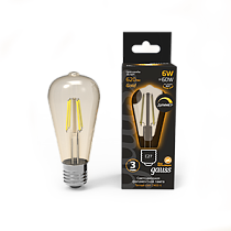 Лампа светодиодная Gauss Filament ST64 E27 6Вт Golden 550lm 2400К Лампа светодиодная Gauss Filament ST64 E27 6Вт Golden 550lm 2400К