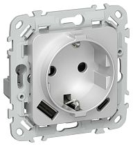 FLITE Розетка 1-местная с заземлением с защитными шторками 16А с USB A+C 20Вт безвинтовое крепление РСЮшс11-1-ФлА алюминий IEK