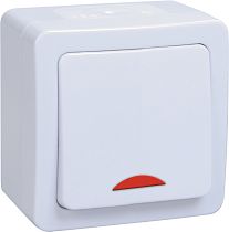 Выключатель одноклавишный ОП Гермес Plus 10А IP54 ВС20-1-1-ГПБ с индикацией цвет клавиши: белый  IEK