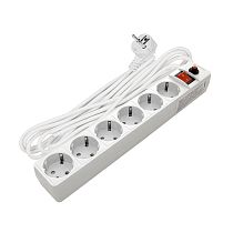 Фильтр сетевой ПВС 3*0,75 6 гнезд, выключатель с индикацией, с заземлением, защитные шторки, белый 10м UNIVERSAL