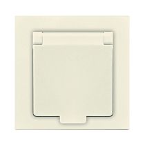 Розетка одноместная с крышкой UNIVERSAL серия "Афина"с заземлением, скрытой установки, 16А, 220В, слоновая кость (ivory) (еврослот)