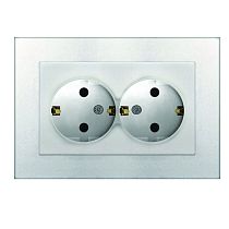 Розетка двухместная UNIVERSAL серия "Афина" с заземлением, скрытой установки, 16А, 220В, серебро (еврослот)