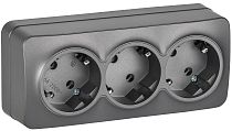 GLORY Розетка 3-местная для открытой установки с заземлением без защитных шторок 16А РС23-3-ХСм сталь матовый IEK