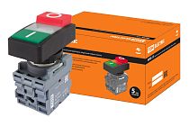 Кнопка двойная MPD13-11С (зеленая/красная-выступающая) (LED) d22мм/24В (I/O)  линза прозрачная  TDM