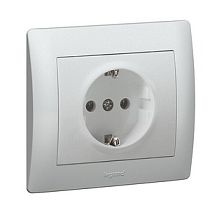 Розетка Legrand Galea Life 771362Алюминий одноместная с заземлением со шторками механизм + лицевая панель Legrand