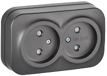 GLORY Розетка 2-местная для открытой установки без заземления с защитными шторками 10А РСш22-2-ХСм сталь матовый IEK